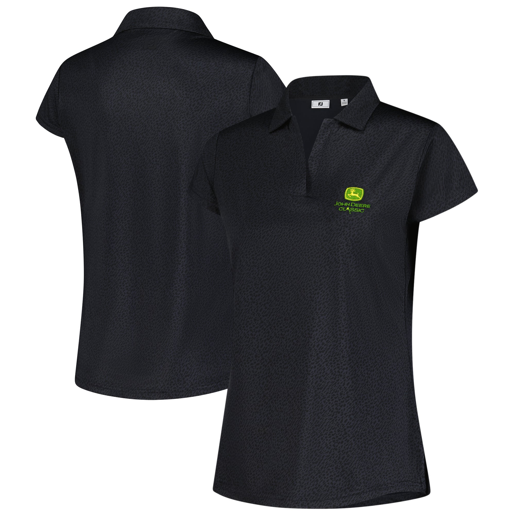 Women's FootJoy Black John Deere Classic Printed Cap Sleeve Polo